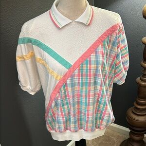 Vintage ladies golf Colorful Plaid Polo Shirt
